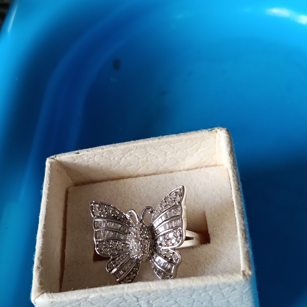 Sterling Silver diamond accent butterfly ring size 8